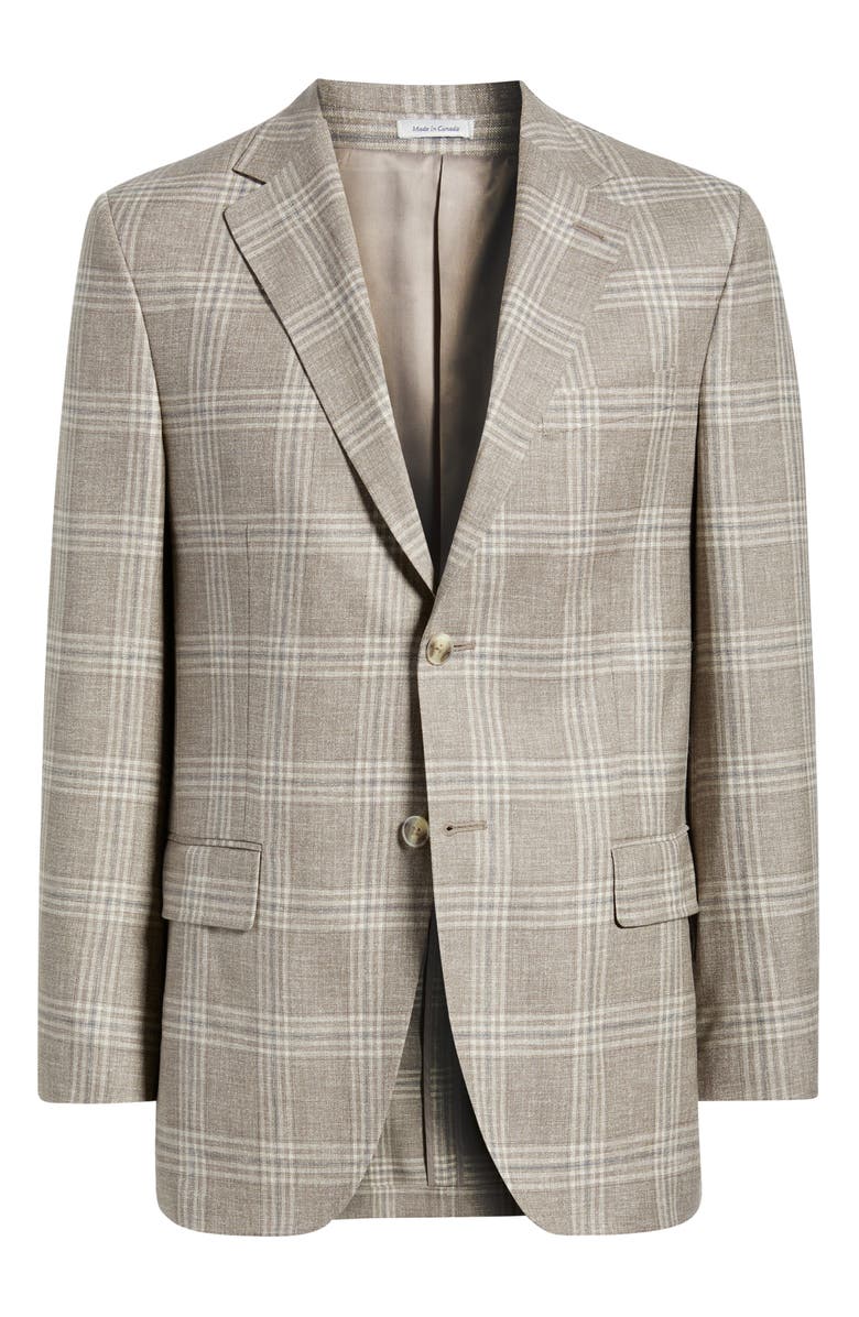 Peter Millar Hyperlight Soft Tan Plaid Wool Sport Coat, Alternate, color, Tan