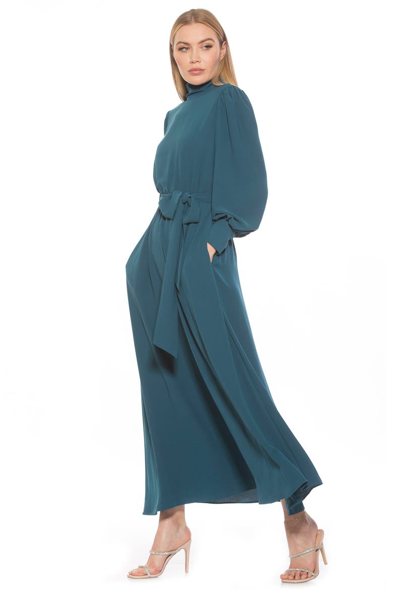 Saliah Mockneck Blouson Sleeve Dress, Alternate, color, TEAL