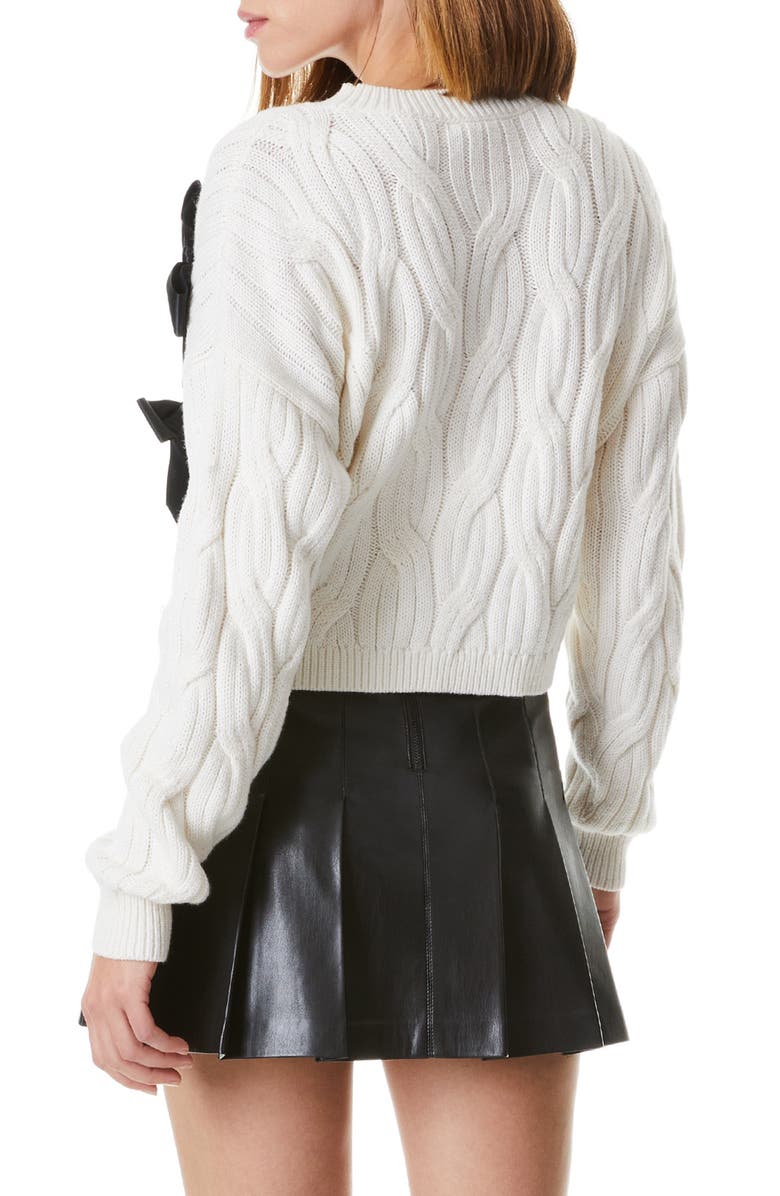 Alice + Olivia Beau Relaxed Fit Bow Detail Cable Sweater, Alternate, color,