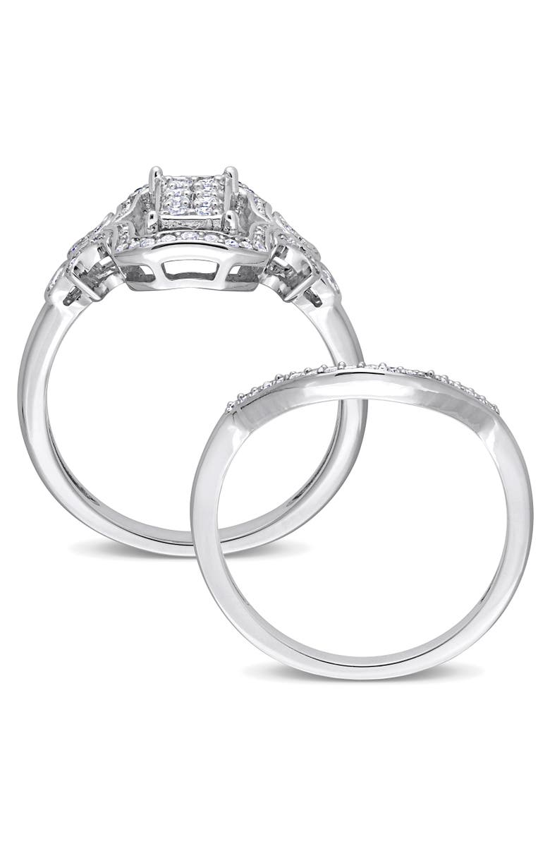 Julianna B. Diamond Cluster Halo Bridal Ring Set, Alternate, color, Sterling Silver