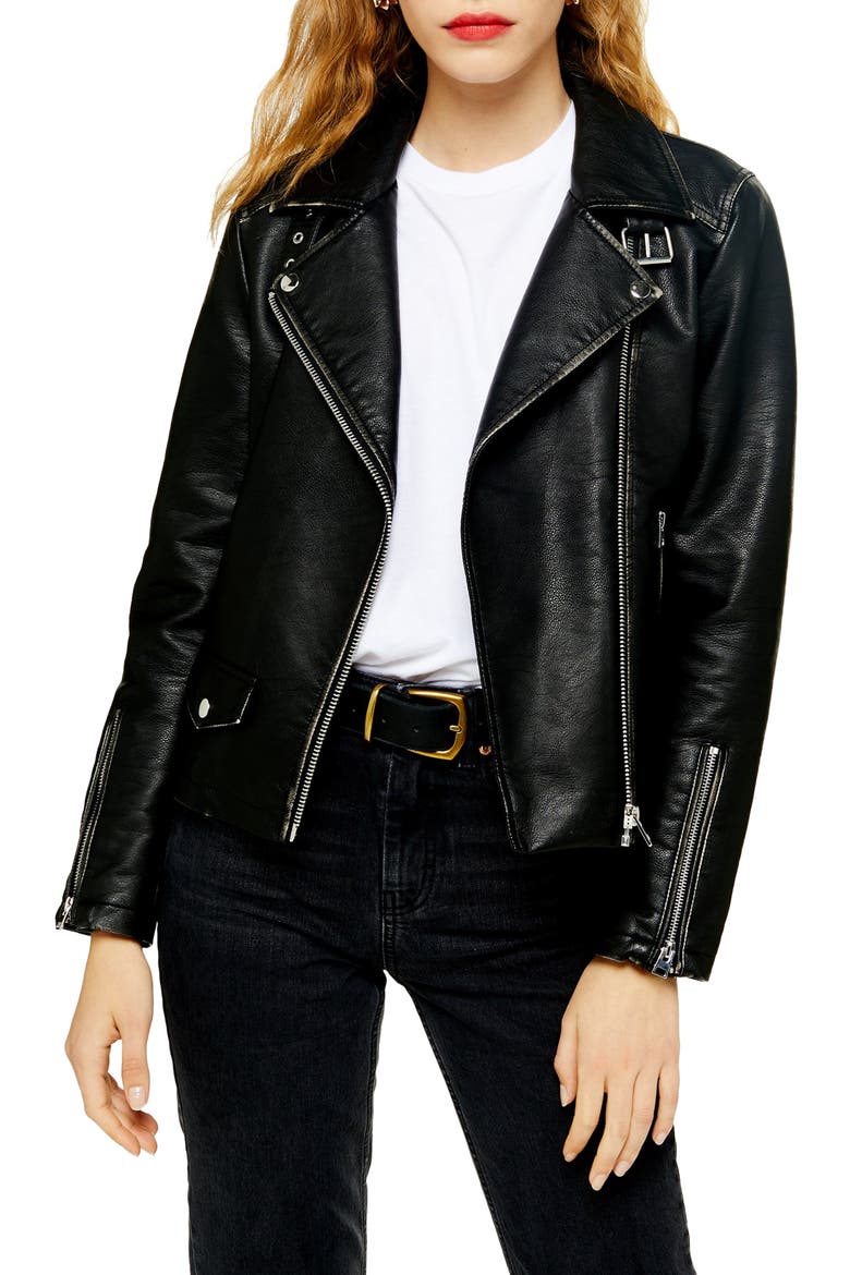 Lucky Faux Leather Biker Jacket, Main, color, BLACK