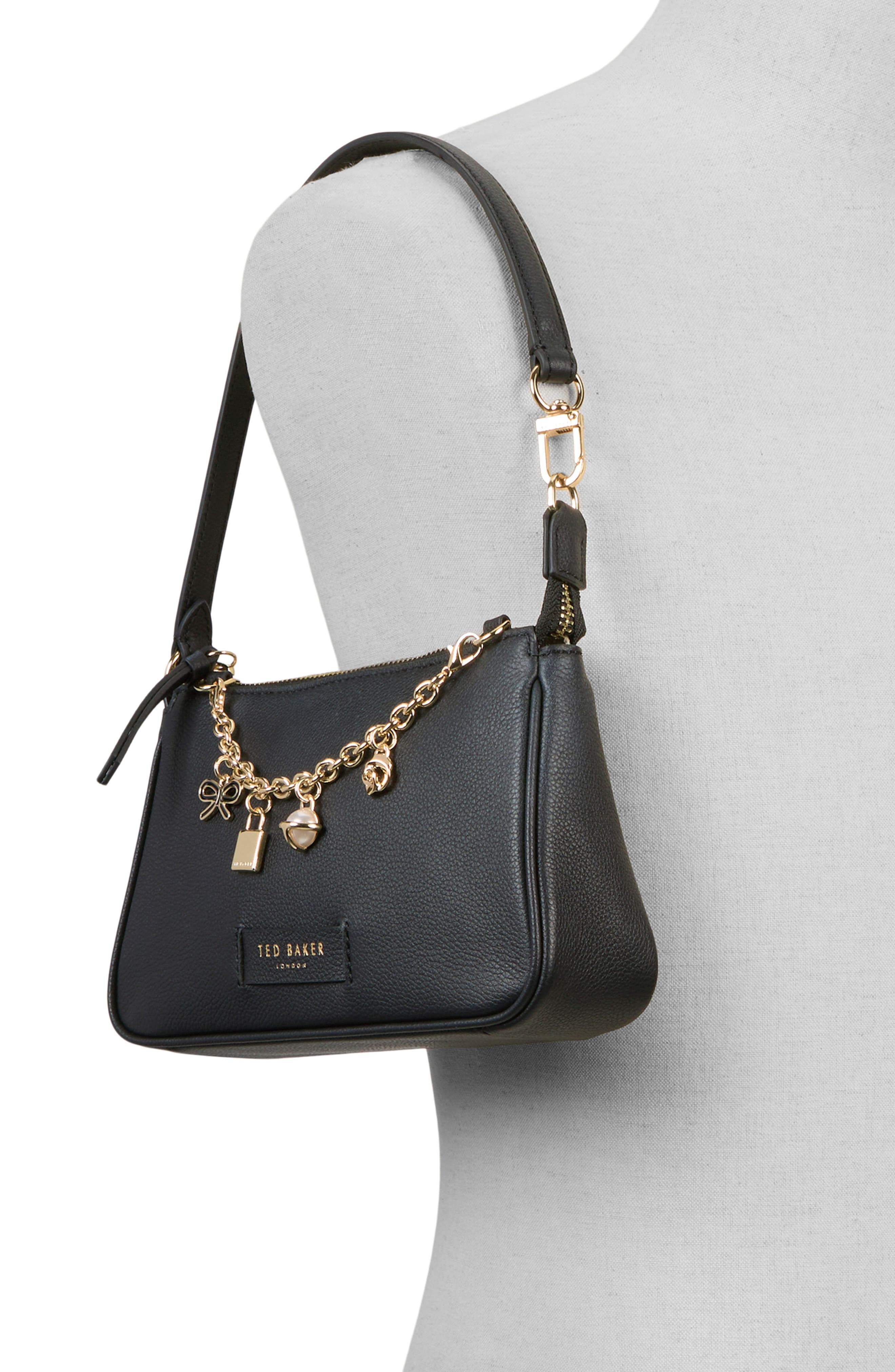 Ted Baker Agnes Leather Shoulder Bag, Alternate, color, Black