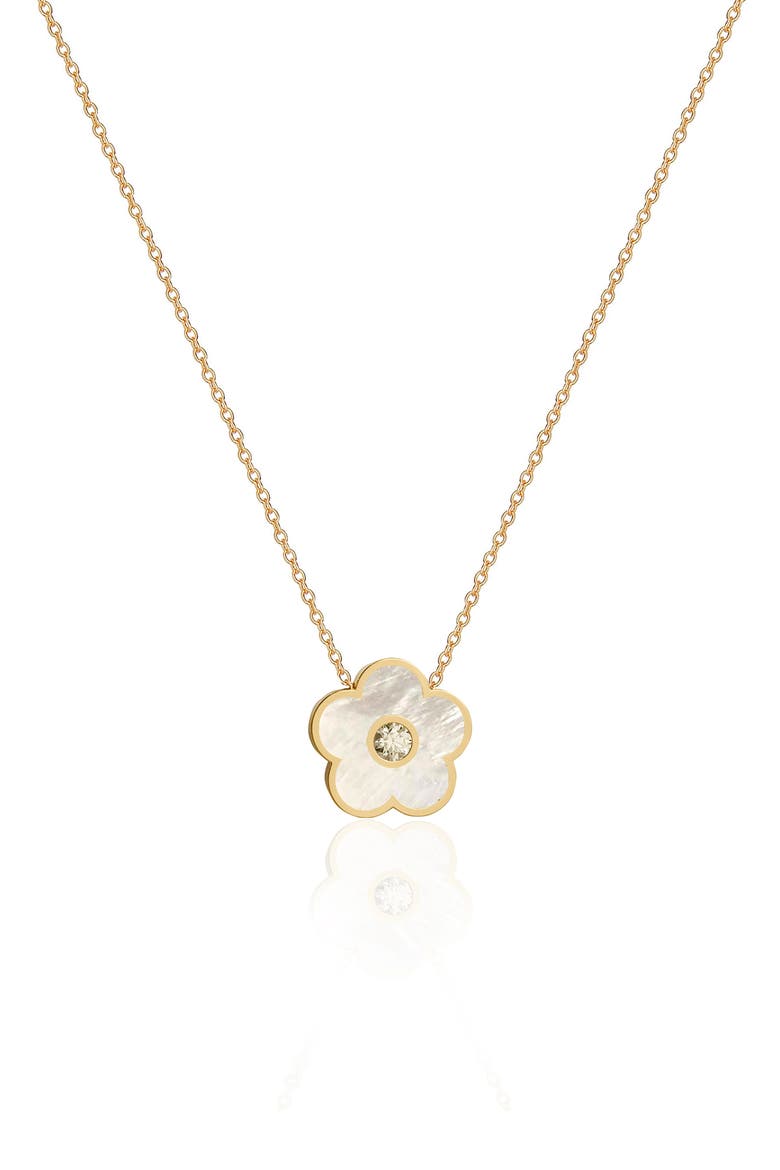 Effortless Staples Inlay Flower Pendant Necklace, Main, color, GOLD/ PEARL
