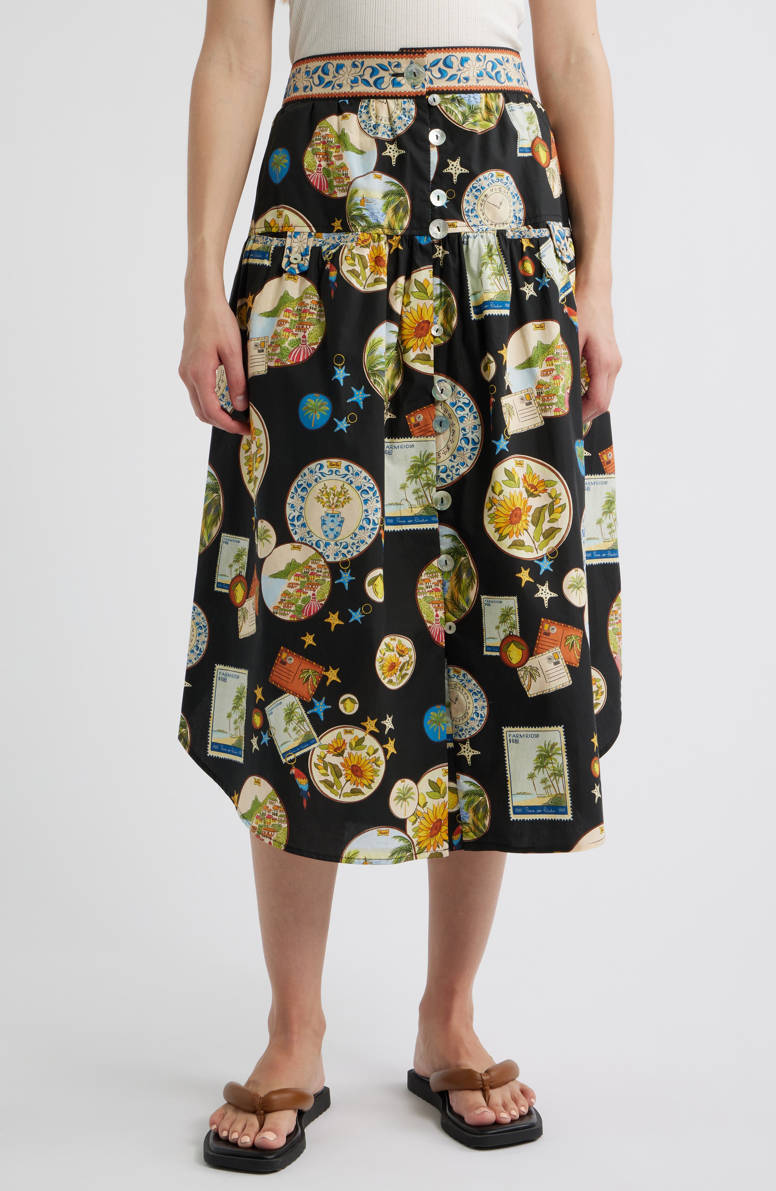 FARM Rio Trip Souvenir Print Cotton Skirt
