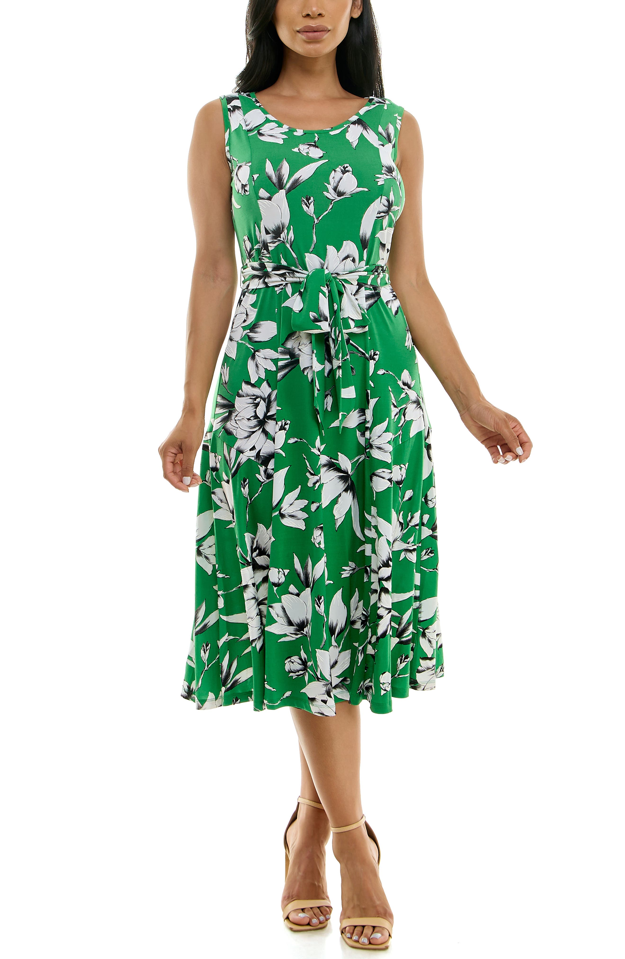 Nina Leonard Crewneck Sleeveless Midi Dress
