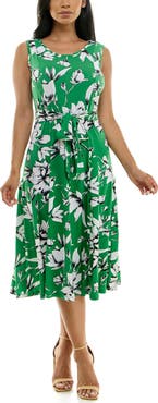 Nina Leonard Crewneck Sleeveless Midi Dress