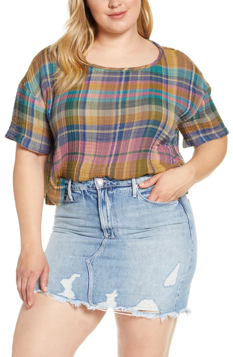 BP. Plaid Woven Crop Tee, Main, color,