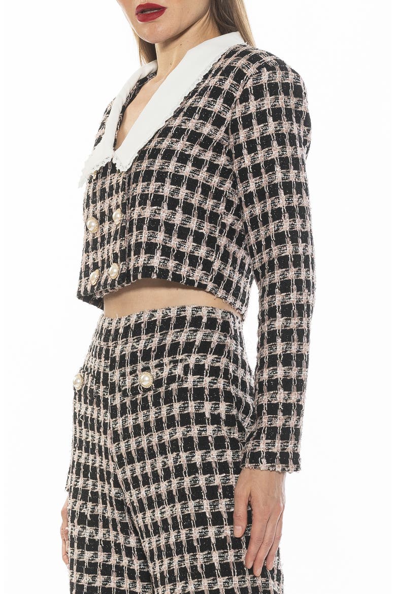 Aurelia Cropped Tweed Jacket, Alternate, color, BLACK/ PINK