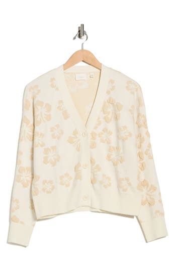 Cyrus Textured Floral V-neck Cardigan In Neutral
