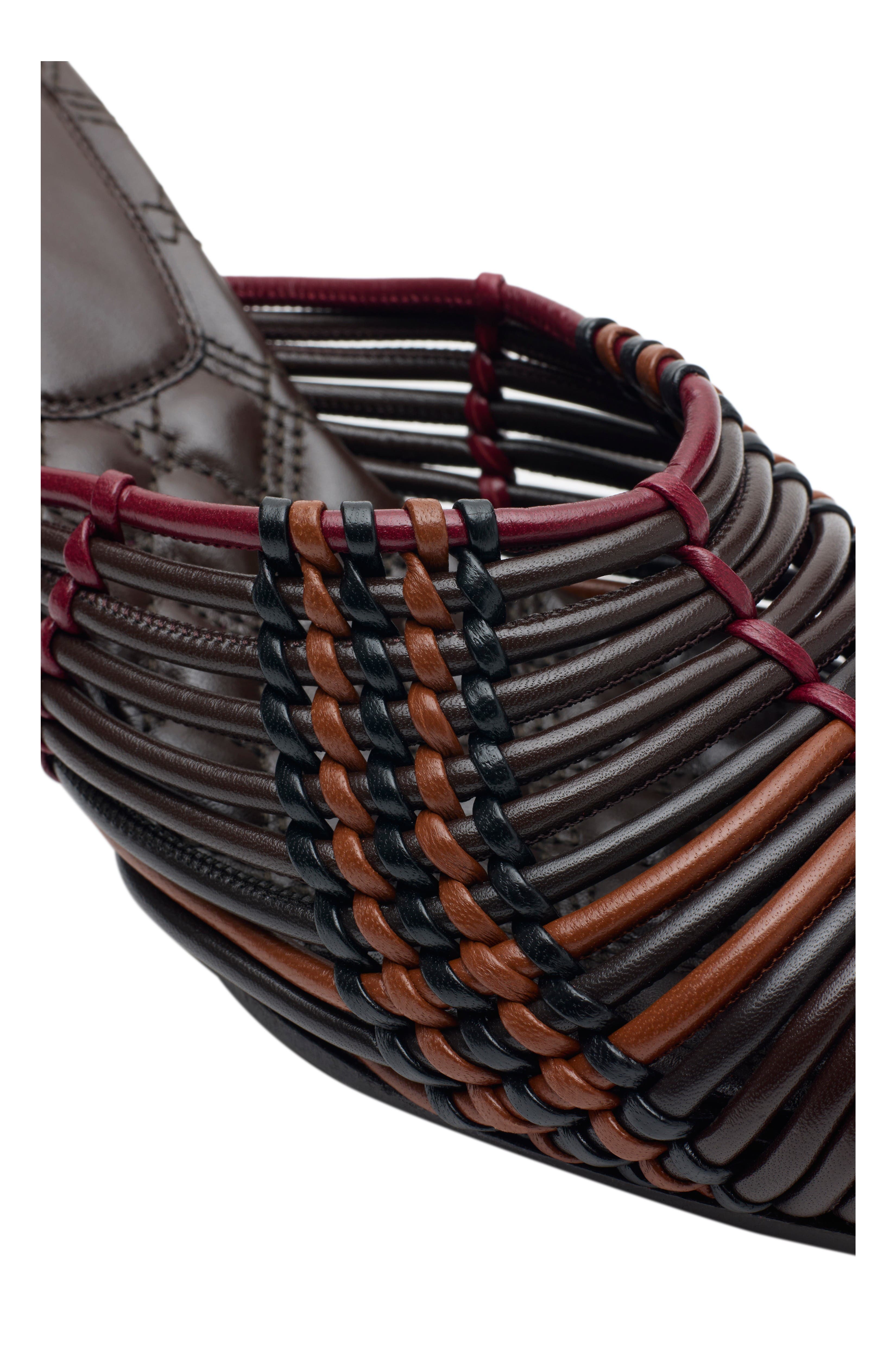 Burberry Check Woven Leather Cameo Mules, Alternate, color, Mahogany Red