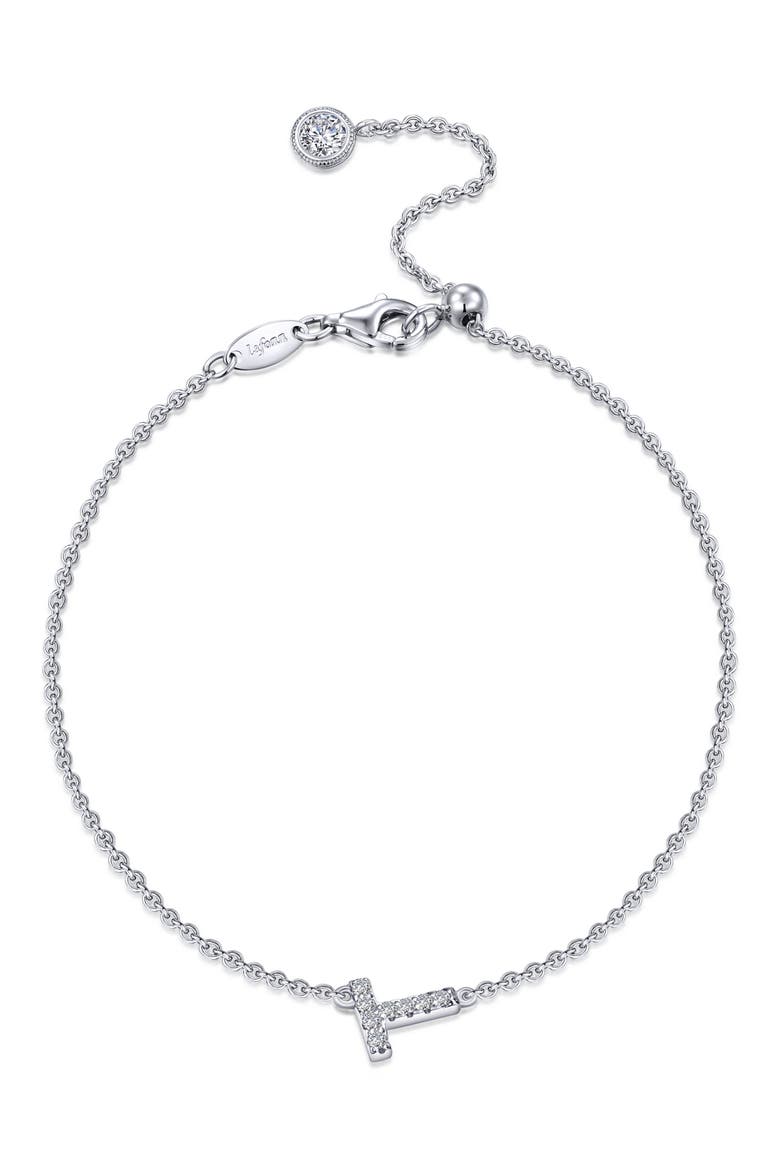 Simulated Diamond Pavé Initial Bracelet, Main, color, SILVER/ WHITE T