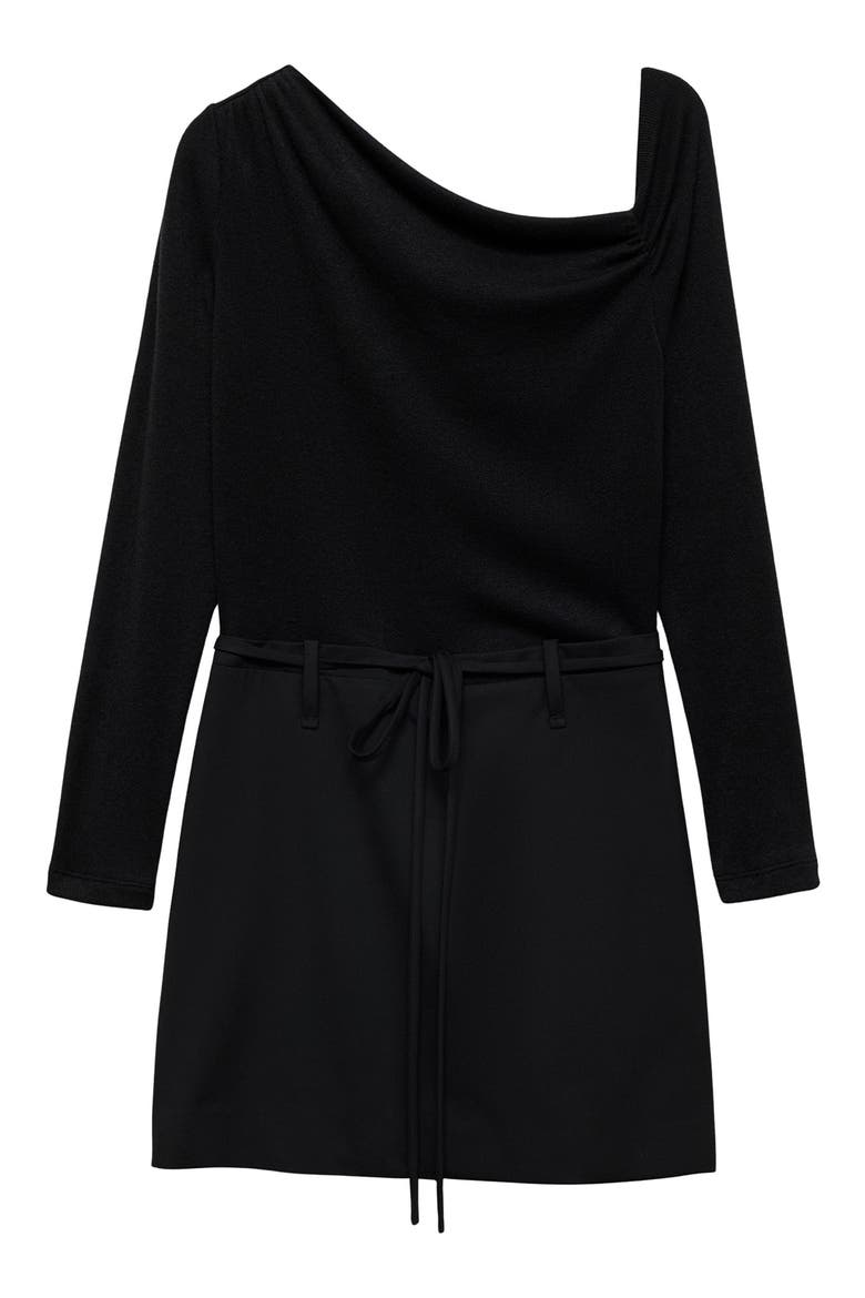 Asymmetric Long Sleeve Minidress, Alternate, color, BLACK