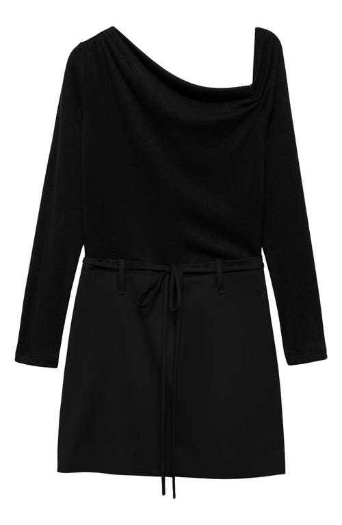 Mango Asymmetric Long Sleeve Minidress In Black