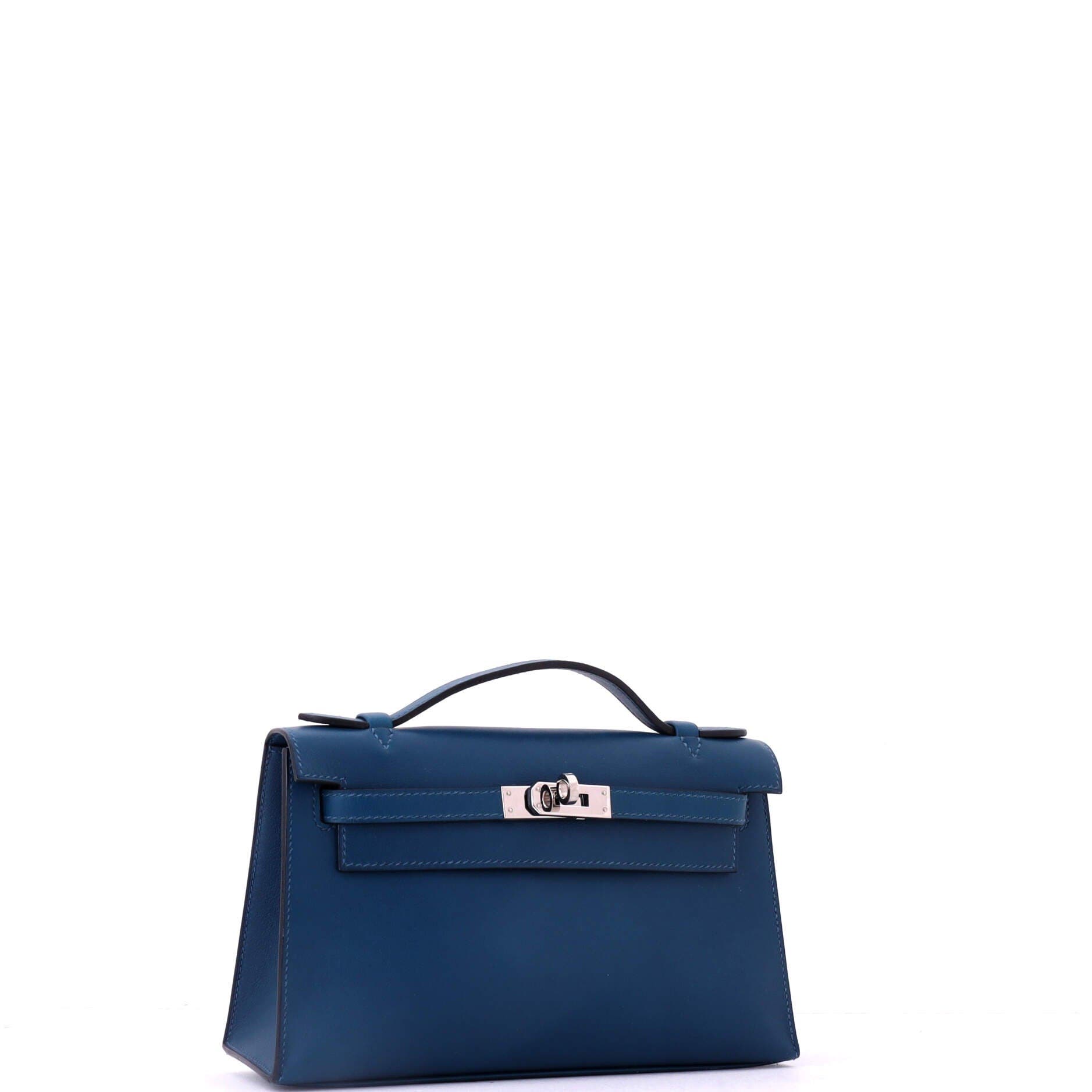 Pre-Owned Hermes Kelly Pochette Swift, Alternate, color, Deep Blue