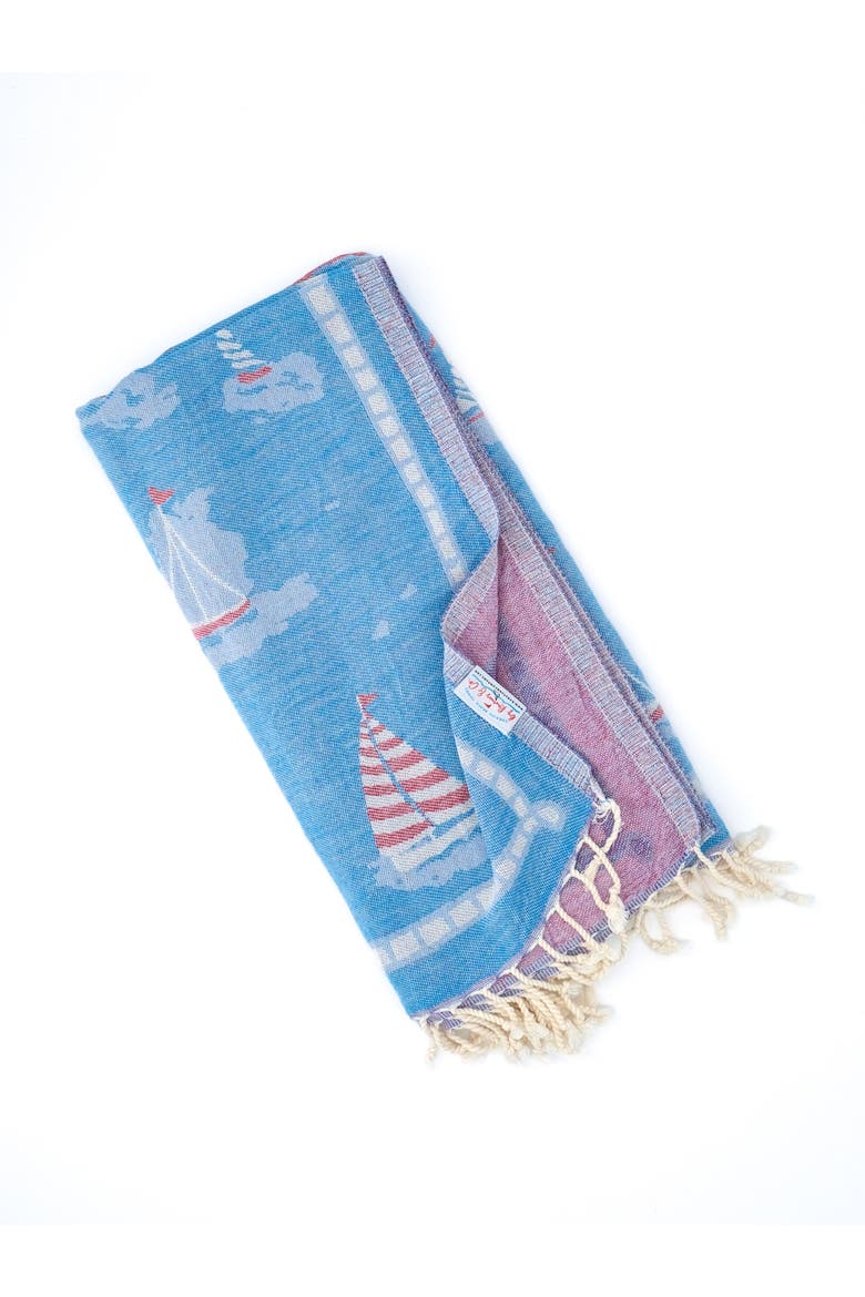 Oversized 37" x 71" Preppy Turkish Beach Towel by Ramus & Co, Alternate, color, Regatta