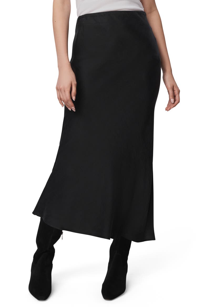 Serena Side Slit Satin Midi Skirt, Main, color, BLACK