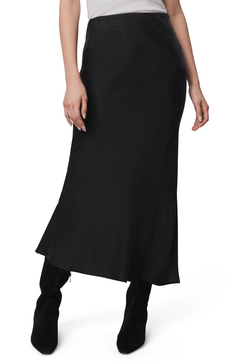 Splendid Serena Side Slit Satin Midi Skirt, Main, color, Black