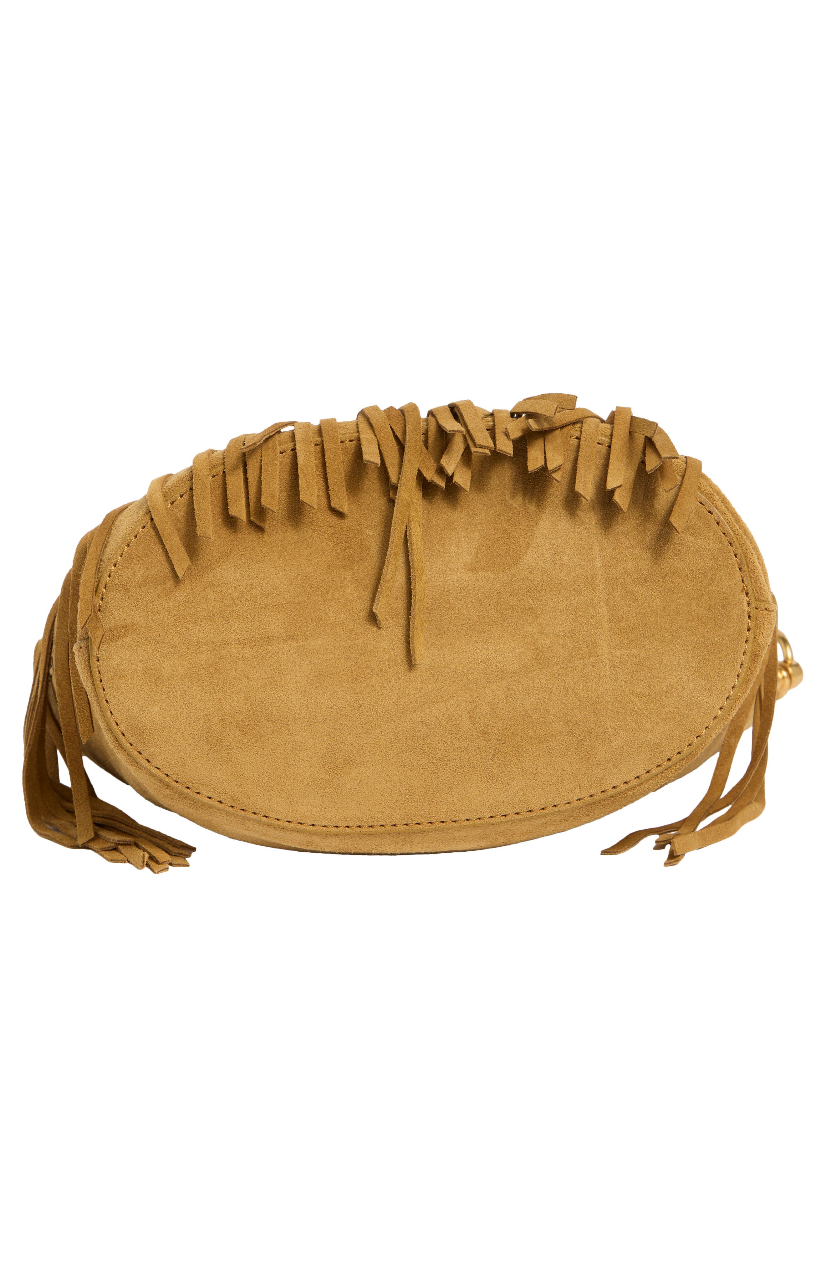 Rebecca Minkoff Darren Fringe Bucket Bag, Alternate, color, Honey