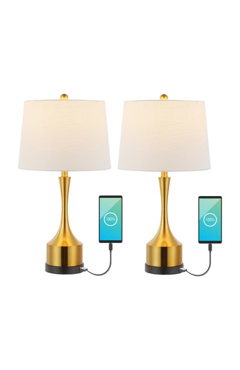 Cooper 26" Classic French Country Iron LED Table Lamp with USB Charging Port (Set of 2)