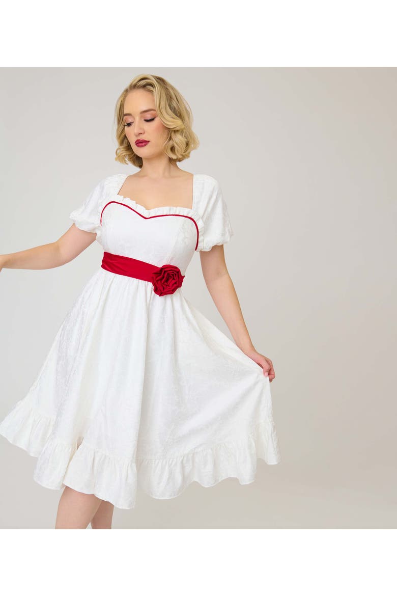 Ruffle Swing Dress, Alternate, color, White w/ Red Rose Belt