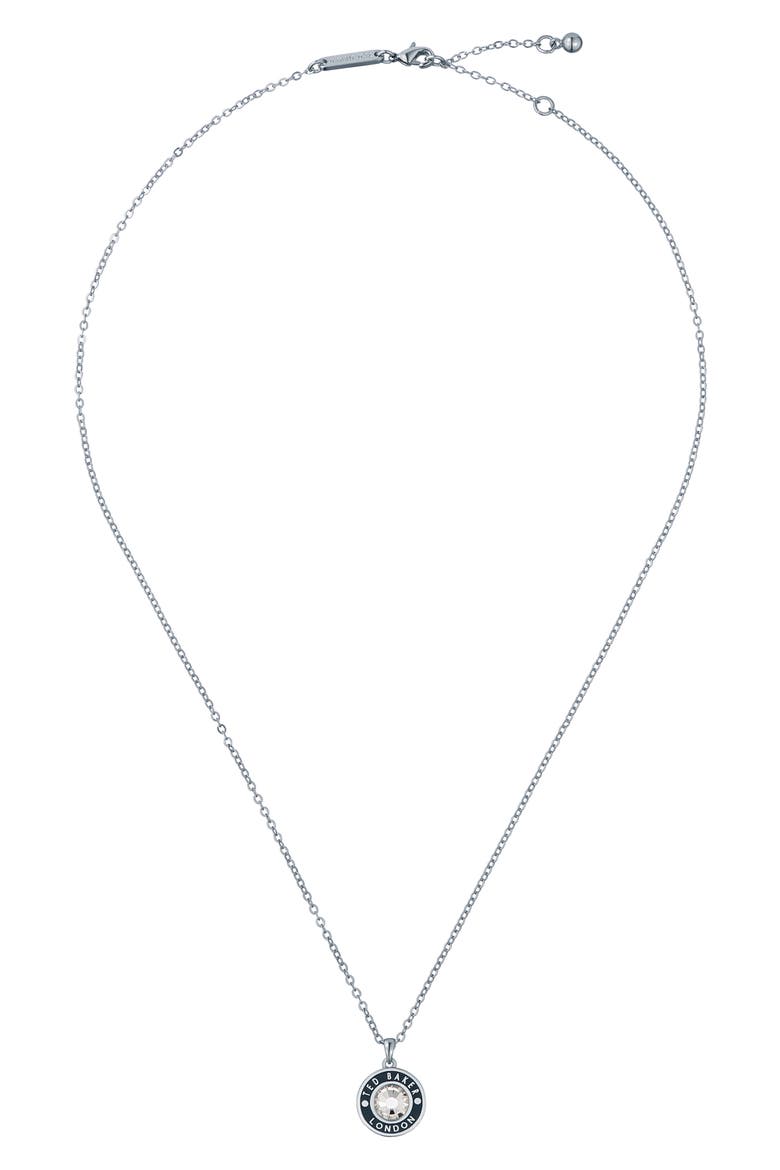 Cherlie Logo Crystal Pendant Necklace, Alternate, color, SILVER TONE/ BLACK/ CLEAR