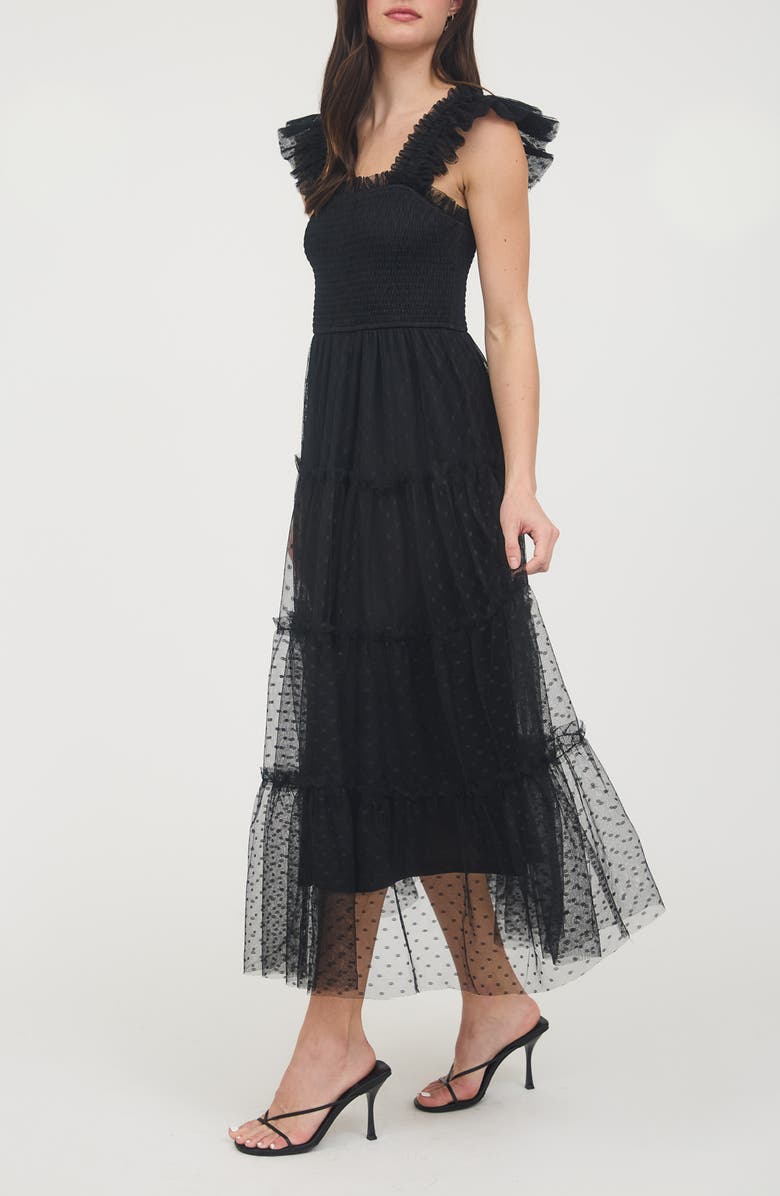 Blu Pepper Mesh Smocked Tiered Midi Dress, Alternate, color,