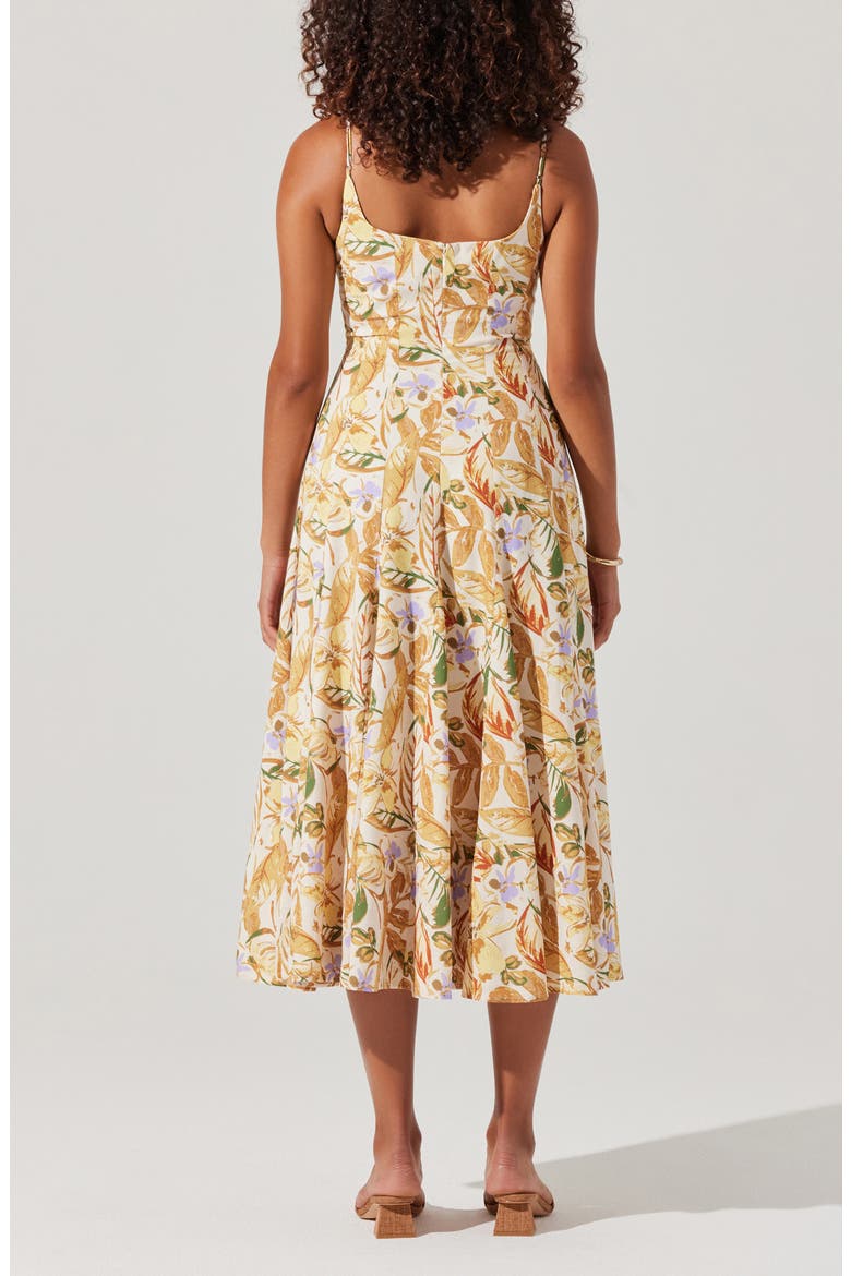 Jaleyah Floral Midi Dress, Alternate, color, MUSTARD GREEN TROPIC
