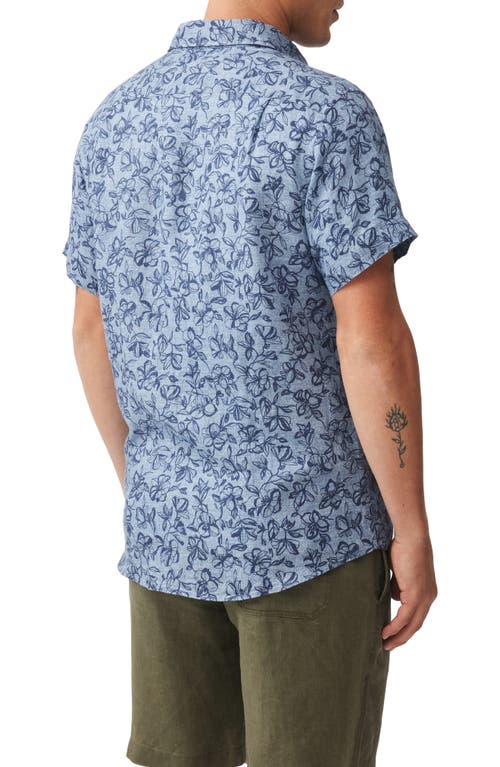 Rodd & Gunn Avonside Sports Fit Floral Short Sleeve Linen Button-up Shirt In Chambray