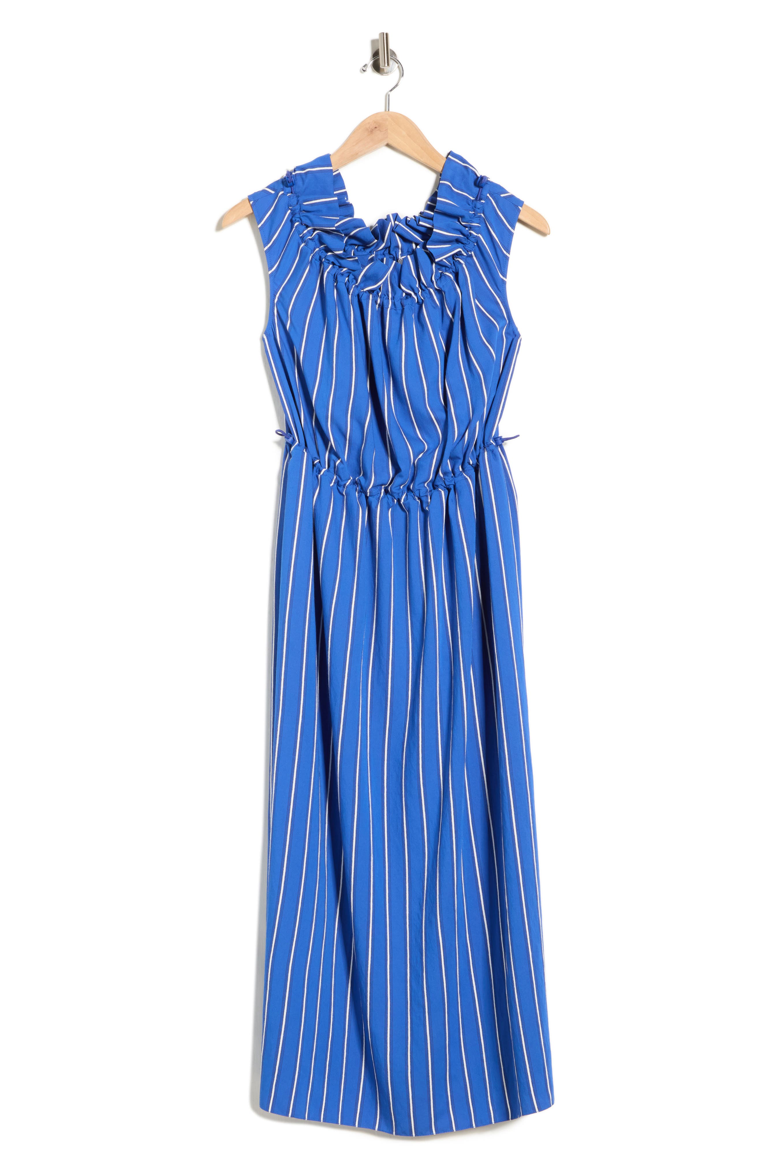 Longchamp Stripe Off the Shoulder Cap Sleeve Dress