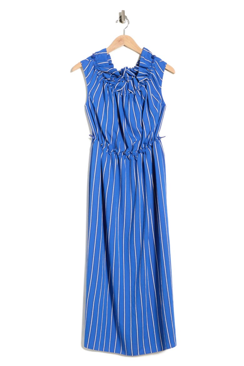 Stripe Off the Shoulder Cap Sleeve Dress, Alternate, color, COBALT