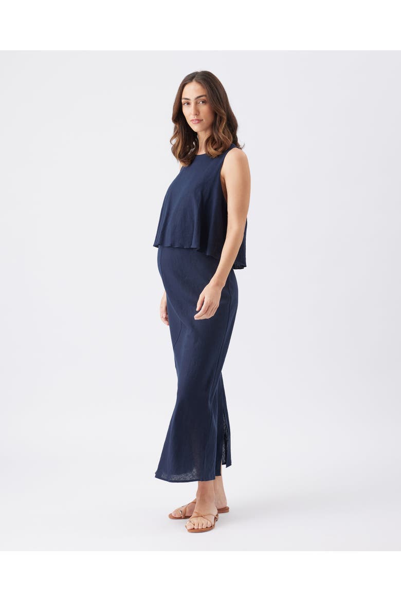 Lena Linen Nursing Dress, Alternate, color, Navy