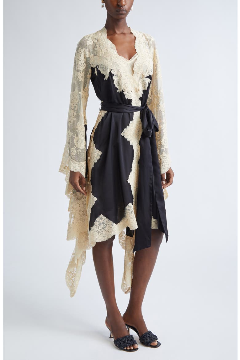black and white wrap dress long sleeve Hypnotic Long Sleeve Satin & Lace Wrap Dress (Women)