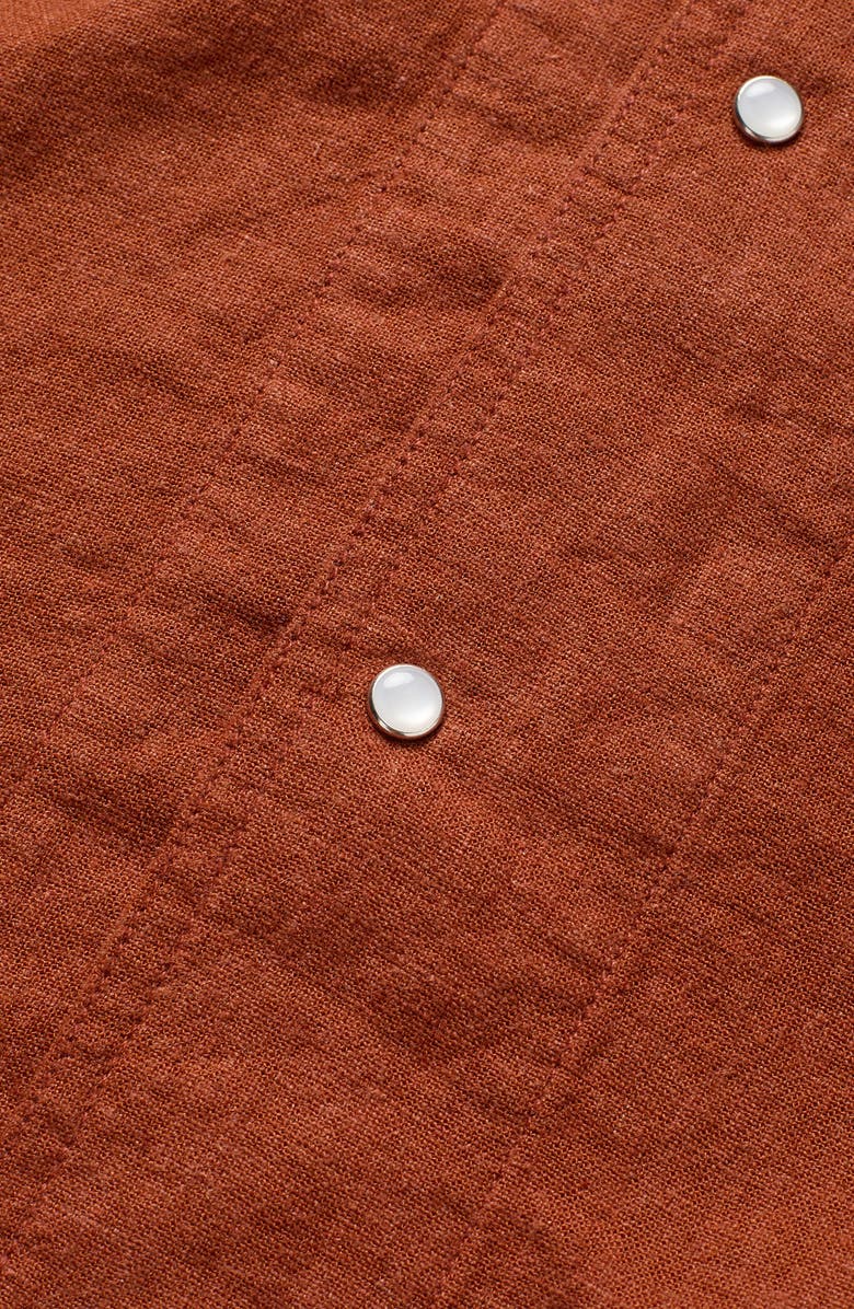 Seager Co Whippersnapper Embroidered Short Sleeve Linen Blend Snap-Up Shirt, Alternate, color, Red Clay