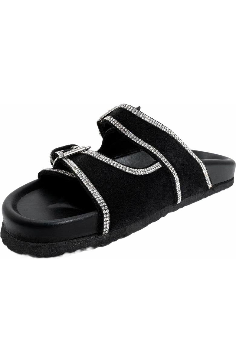 Forever & Always Shoes Allen Rhinestone Leather Slide Sandal, Alternate, color, Black Leather