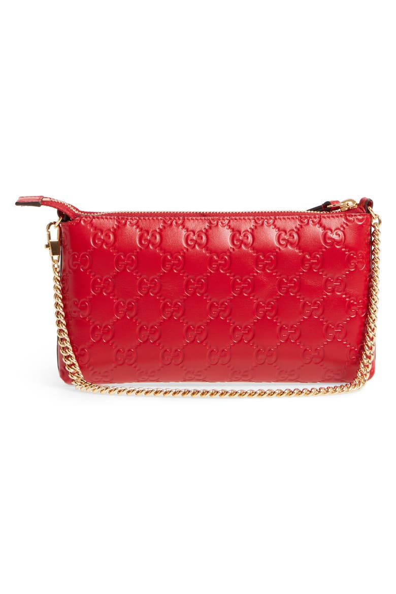 GG Leather Wallet on a Chain, Alternate, color, HIBISCUS RED