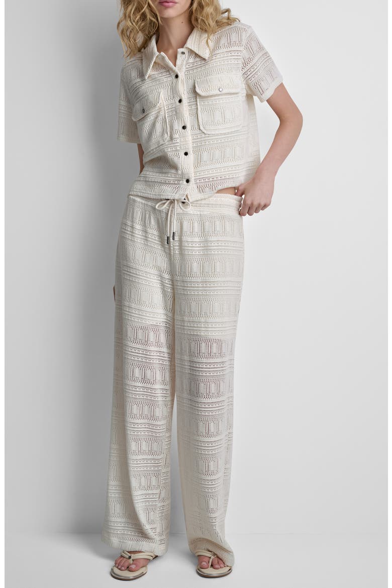 Open Stitch Button-Up Shirt, Alternate, color, COCONUT