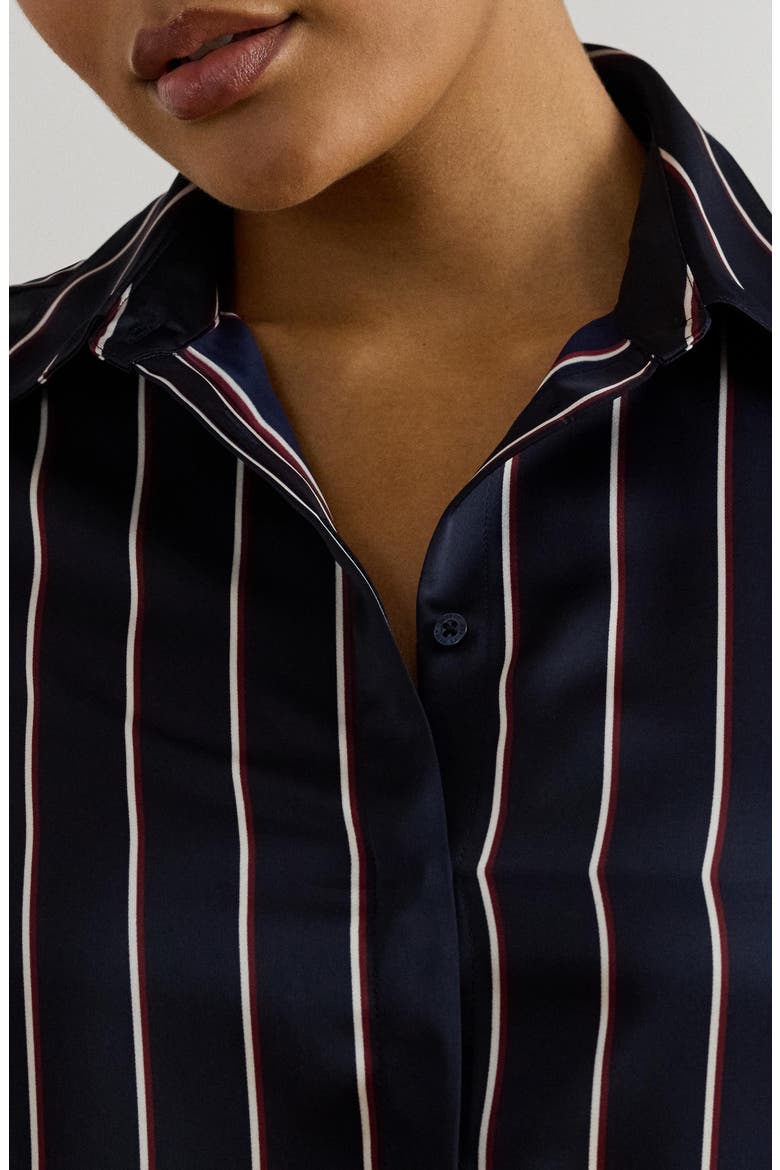Classic Stripe Charmeuse Button-Up Shirt, Alternate, color, NAVY/ CREAM/ GARNET