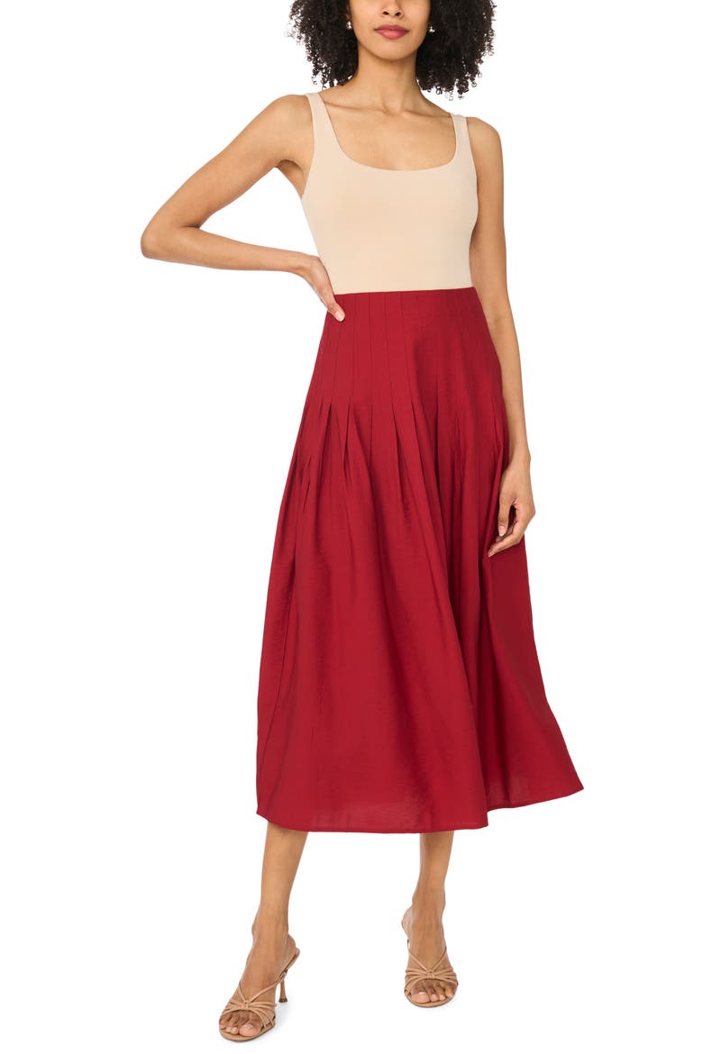 Pleated Midi Skirt, Alternate, color, CAYENNE