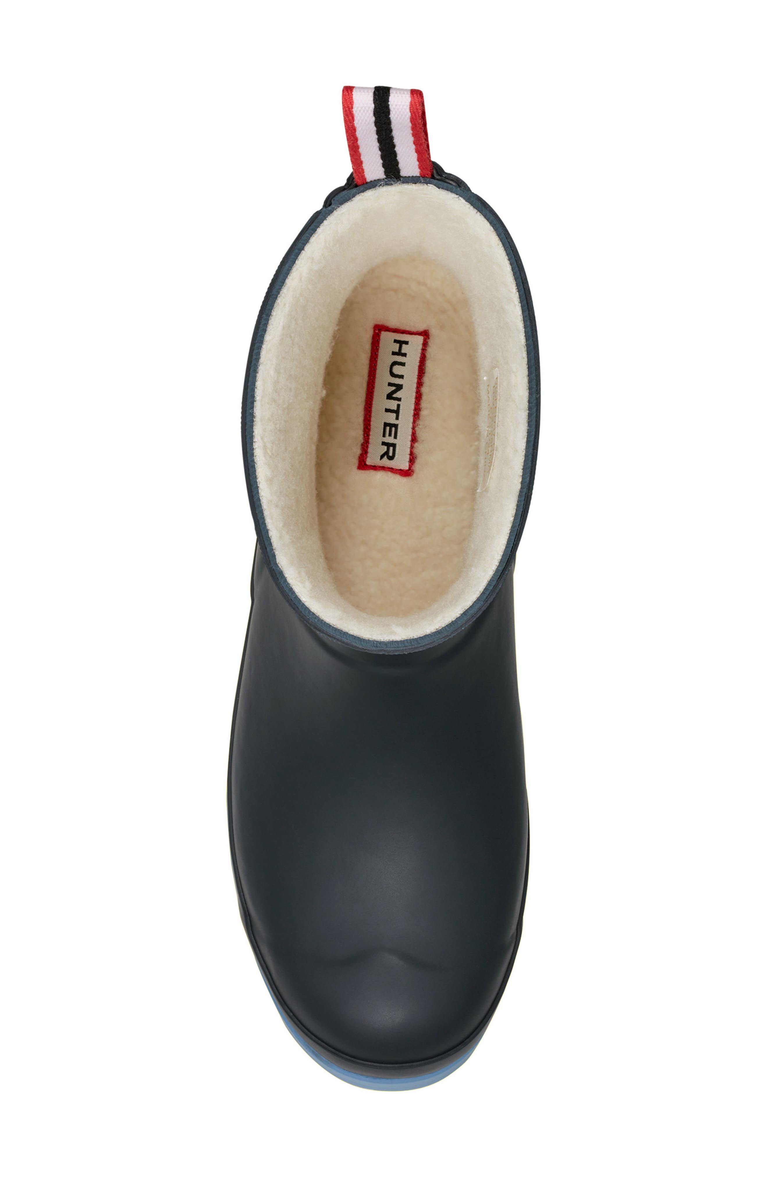 Hunter Play Short Faux Shearling Lined Waterproof Rain Boot, Alternate, color, Hunter Navy