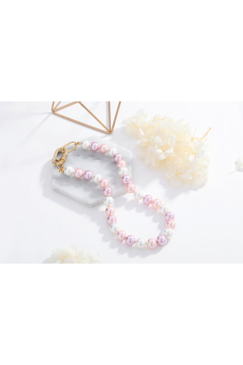 Shell Pearl Necklace with Gem-Encrusted Carabiner Lock, Alternate, color, Pink