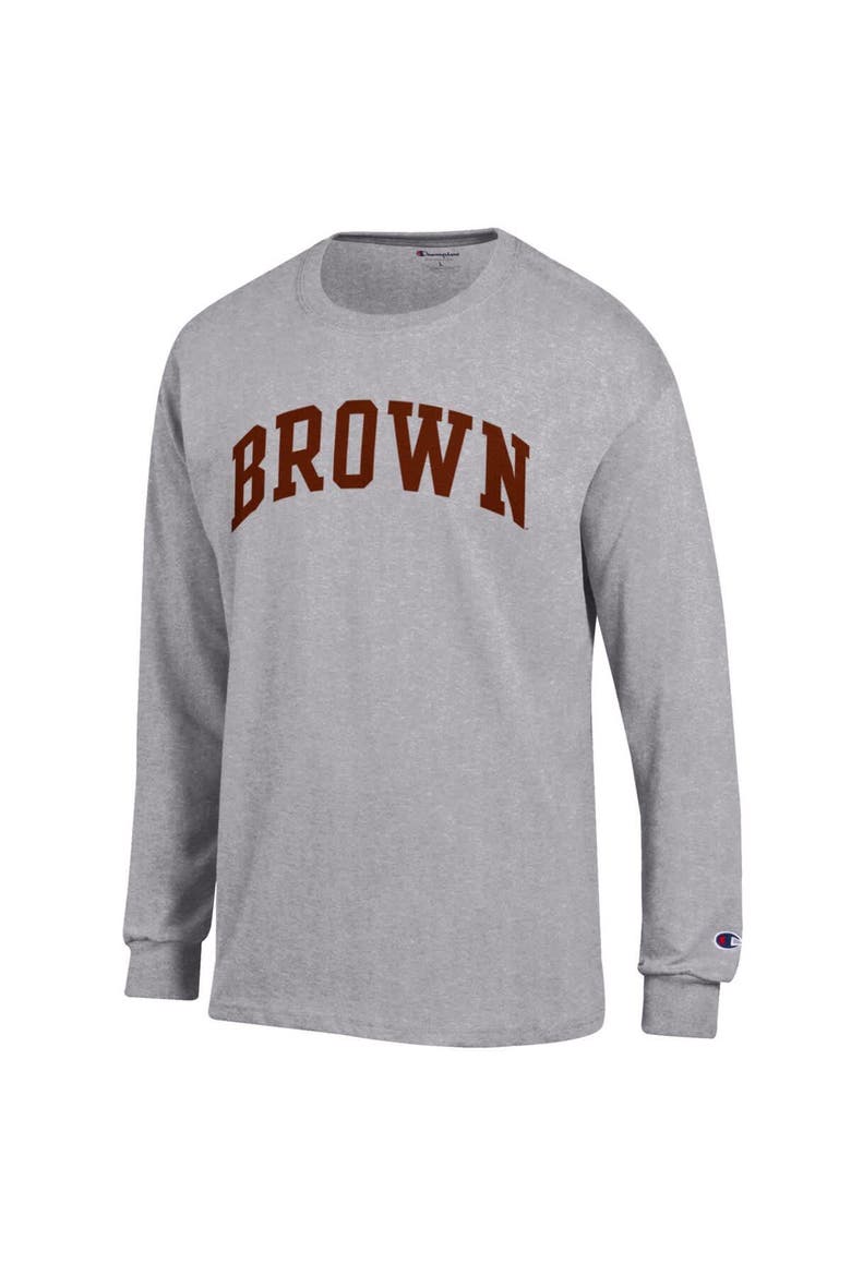 Men's Champion  Heather Gray Brown Bears Basic Arch Long Sleeve T-Shirt, Alternate, color, Heather Gray