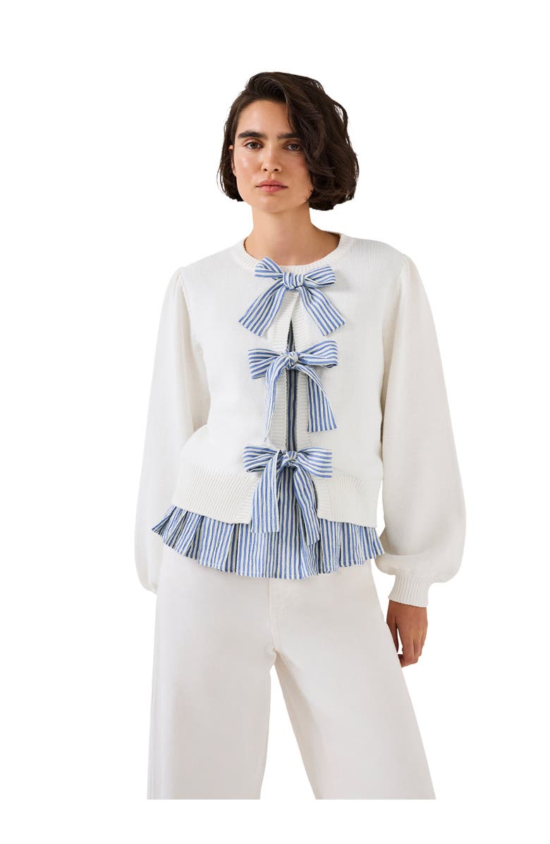 MINT VELVET Cotton Blend Bow Detail Sweater, Main, color, Open White