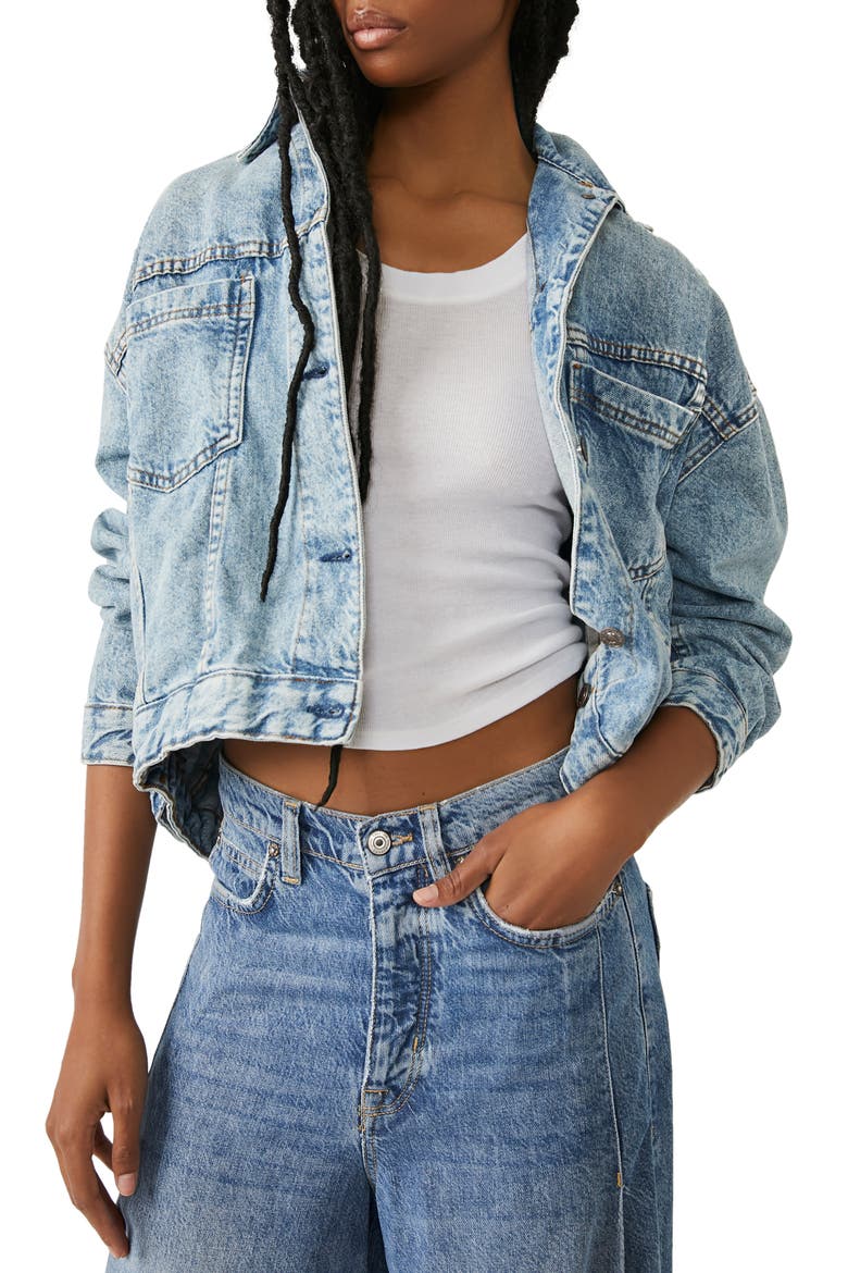 We The Free Opal Swing Denim Trucker Jacket, Main, color, OCEAN NIGHT