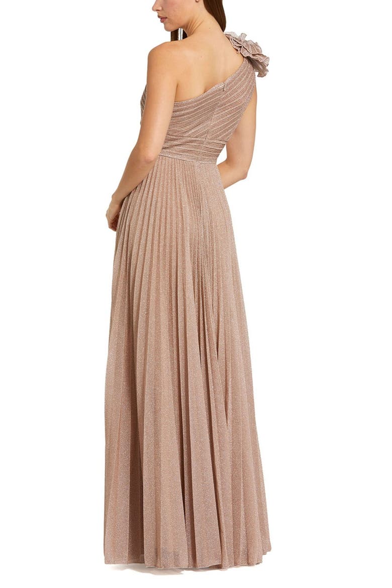 Pleated One Shoulder Ruffle Gown, Alternate, color, Champagne