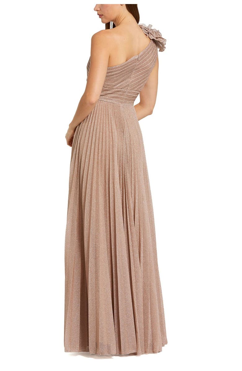 Mac Duggal Women's Pleated Metallic One Shoulder Gown With Ruffle, Alternate, color, Champagne