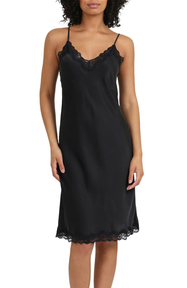 Papinelle Camille Lace Trim Silk Nightgown, Main, color,
