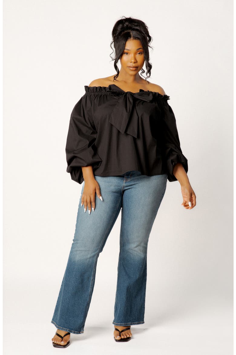 Off the Shoulder Tie Top, Alternate, color, BLACK