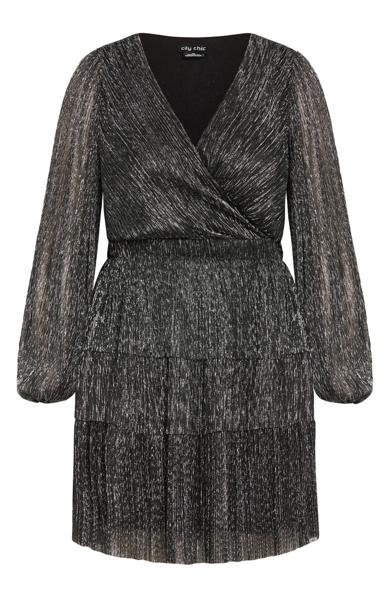 City Chic Lily Metallic Ruched Dress, Alternate, color, Black