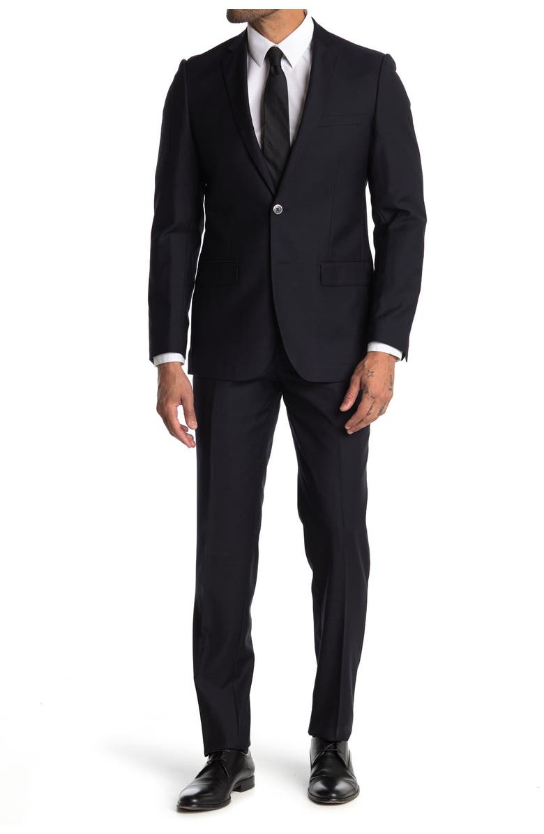 ZANETTI Nevy Blue Slim Fit Notch Lapel Two-Button Wool Suit, Main, color,