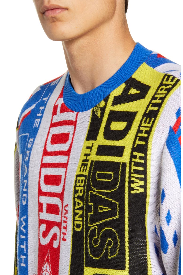 Intarsia Knit Logo Graphics Crewneck Sweater, Alternate, color, MULTICOLOR